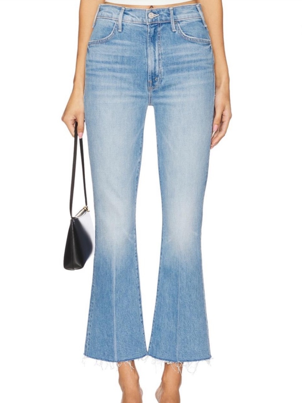 MOTHER Light Blue Cropped Flared Jeans